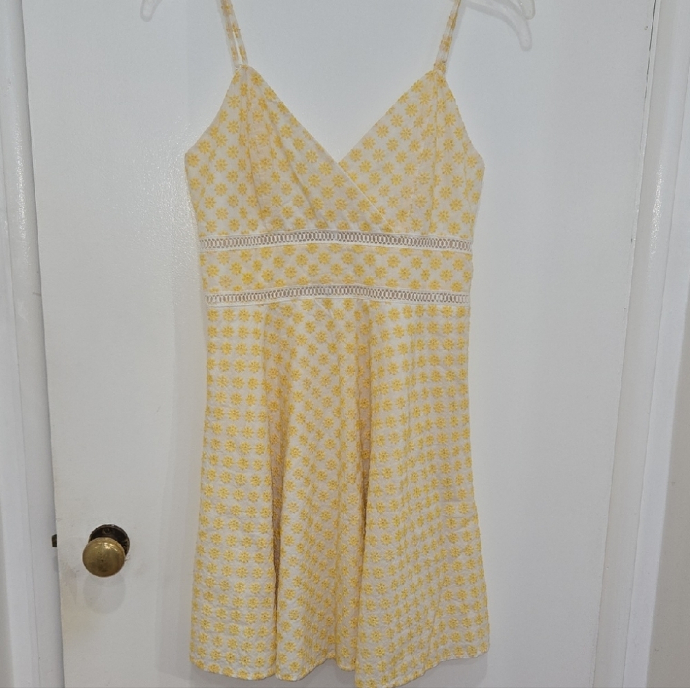 Miami Yellow Embroidered Sunflower Detail & Waist Trim Fit & Flare Mini Sundress